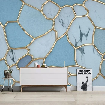 

Custom Mural Golden Lines Abstract Geometric Blue Marble Waterproof Canvas Painting Wall Papers Home Decor Living Room Bedroom