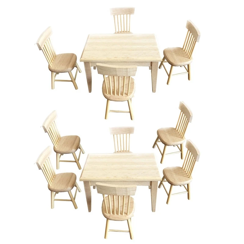 

Mini Furniture Simulation Wooden Table&4/6pcs Chairs Model for 1/12 Dollhouse