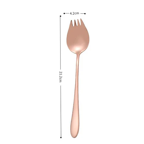 rose gold color Красочные перерабатываемые из нержавеющей стали Ложка Вилка, длинная ручка Десерт Фрукты салат ложка, наружная посуда для пикника вилка ложка - Цвет: rose gold color