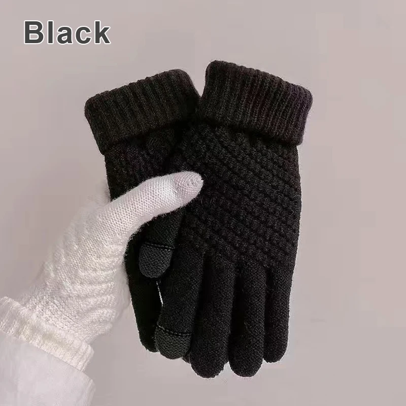 Unisex Knitted Full Finger Gloves Solid Touch Screen Mittens Two Fingers Exposed Thick Winter Warm Cycling Driving Gloves 