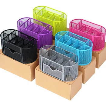 

New 9 Storage Multi-functional Desk Organizer Mesh Metal Pen Holder Stationery Container Box Office School Supplies Accessories