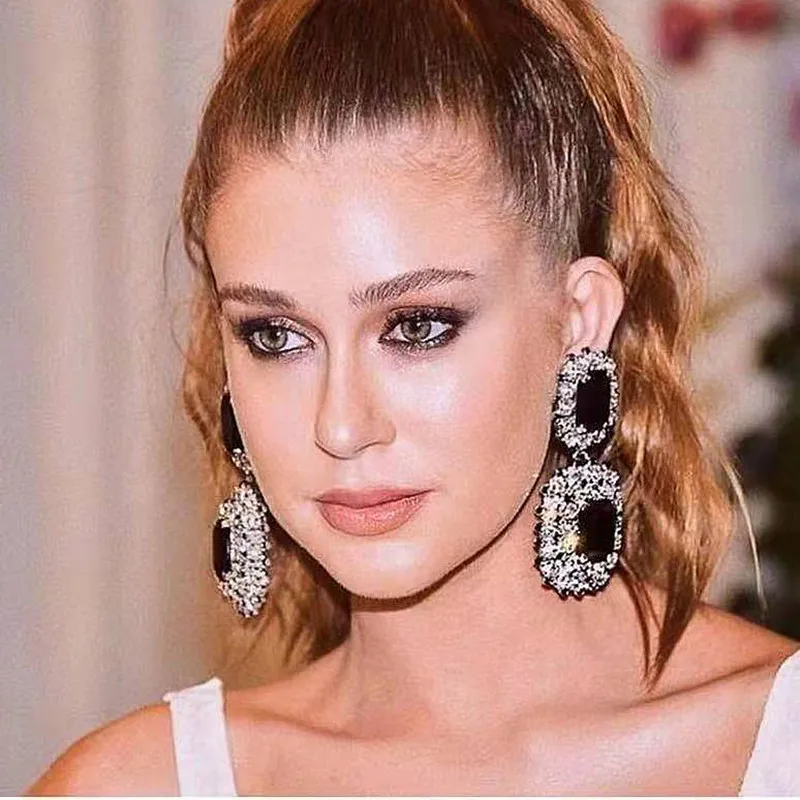 JIJIAWENHUA New Trend Sparkling Large Rhinestone Pendant Ladies Earrings Dinner Jewelry Statement Fashion Accessories