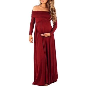 

Maternity Dress Maternity Photography Props Dresses Off Shoulder Pregnant Dress (Red,L)