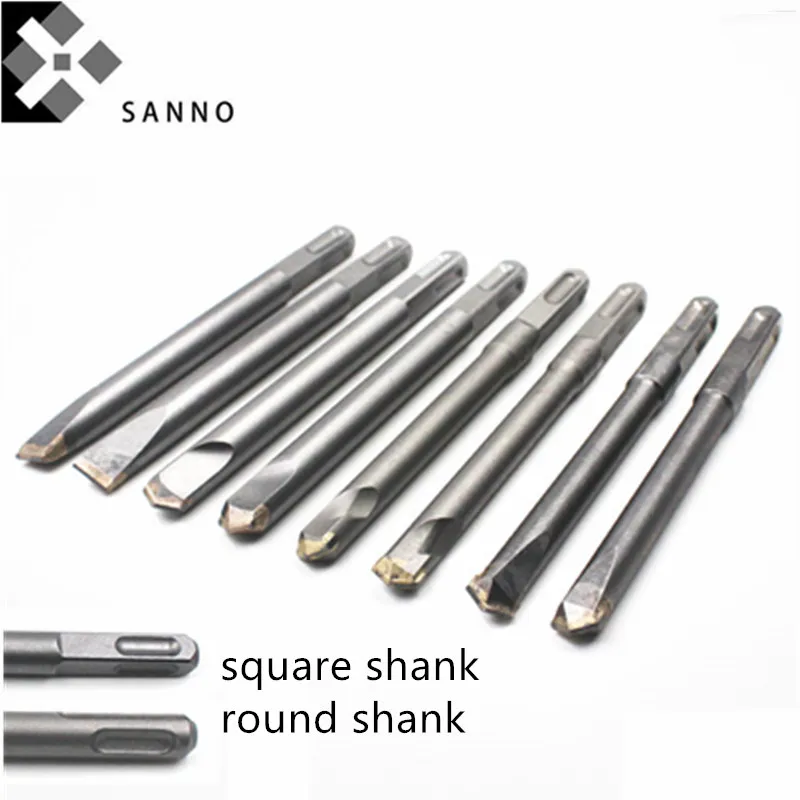 5pcs/lot Hard Chisel Drills Round / Square Shank Ditch Hammer Drill Bit