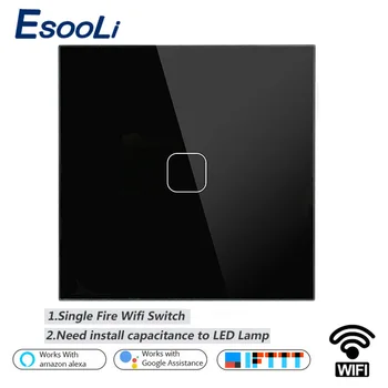 

Esooli EU/UK WIFI Smart Touch Switch APP Wireless Remote Light Wall Switch Crystal Glass Panel Works With Alexa / Google Home