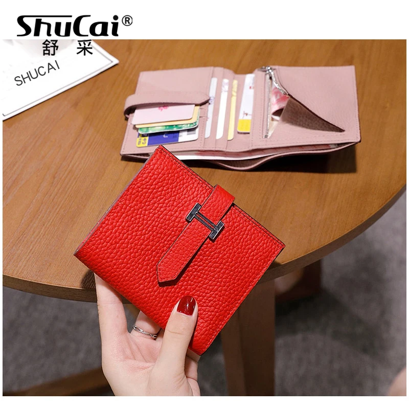 

2019 Genuine Leather Women Wallet Hasp Small and Slim Coin Pocket Purse Women Wallets Cards Holders Luxury Brand Wallets Designe
