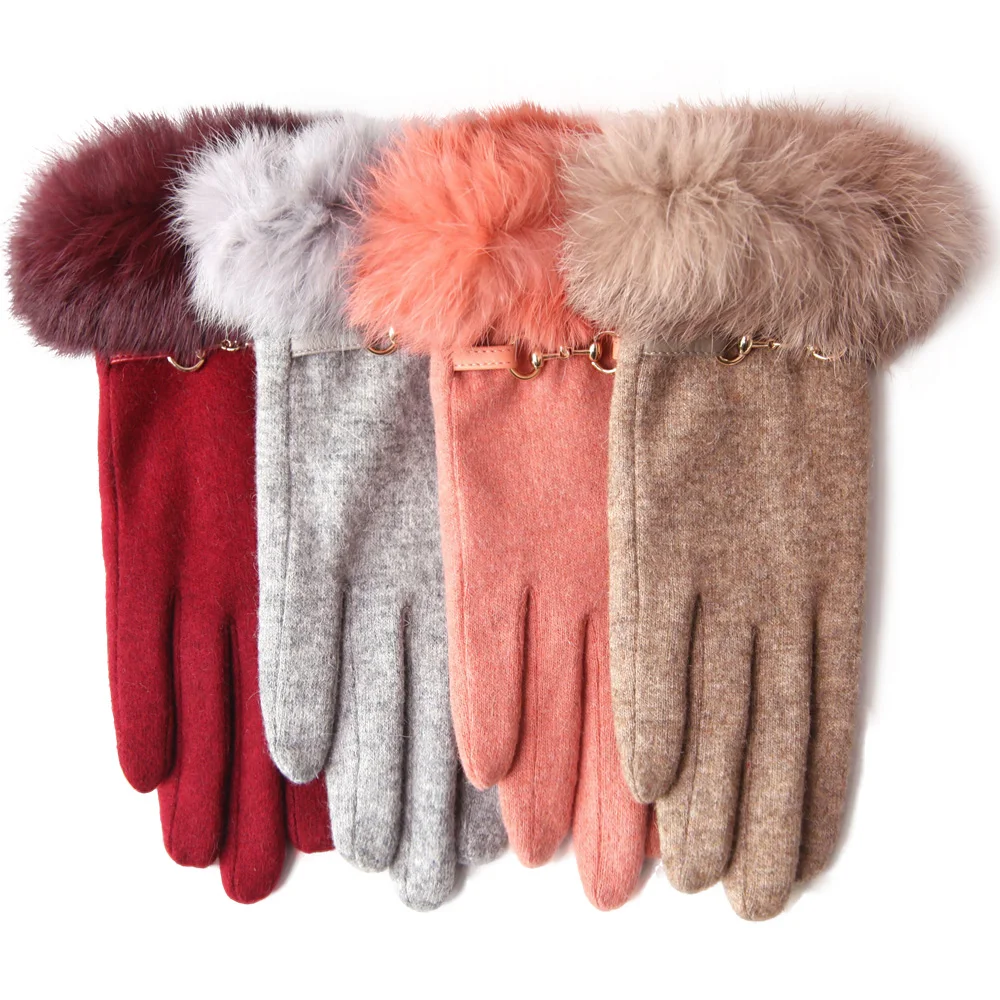 Winter Women Wool Gloves Touchscreen Plus Velvet Thicken Thermal Five Fingers Female Driving Gloves YL022NC1