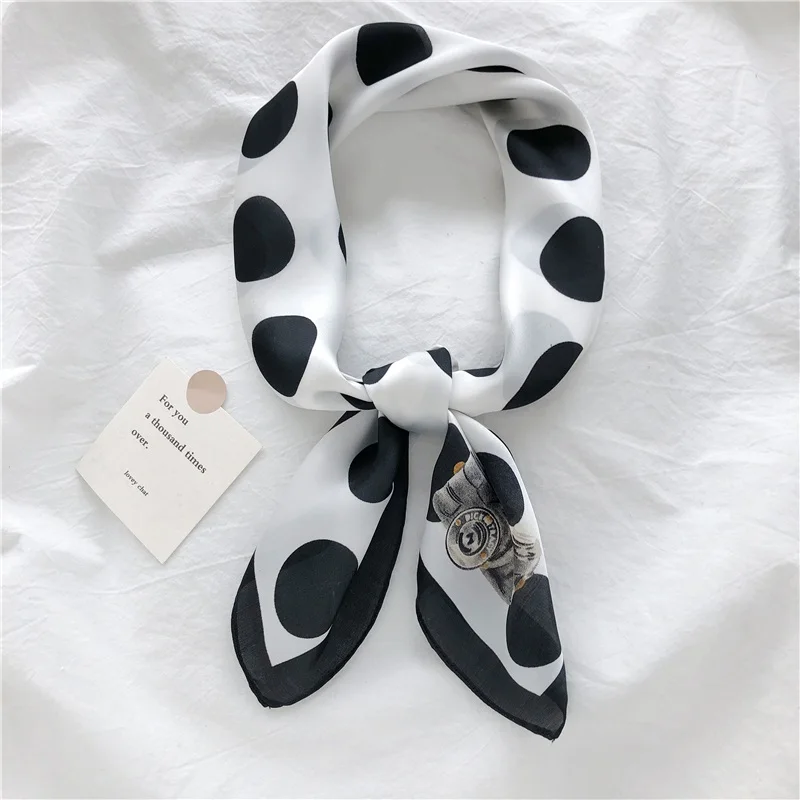 Luna&Dolphin Women Spring  Square Scarf 70X70CM Green Dot Rose Cartoon Chiffon Silk  Elegant Flower Camera Headband Hair Bandana 5