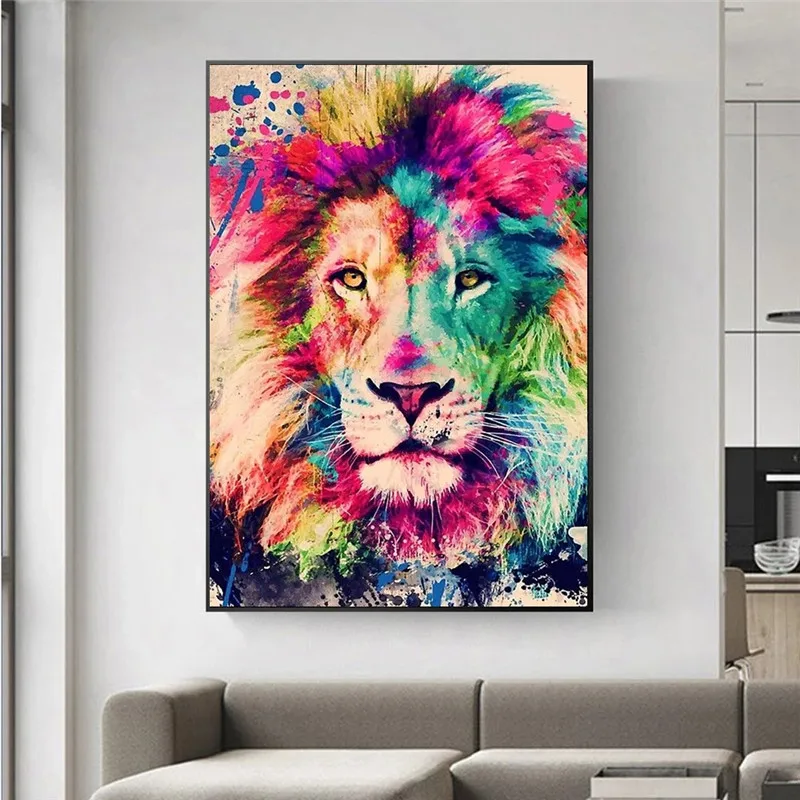 

Abstract Animals Graffiti Art Lion Canvas Painting Posters and Prints Cuadros Wall Art for Living Room Home Decor Wall Decor