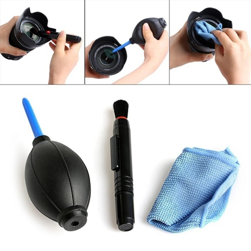 

3 in 1 Camera Lens Cleaning Kit Soplador Dust Blower Brush Cleaning Cloth Dust Cleaner For DSLR Cameras Accessories Soufleur Air