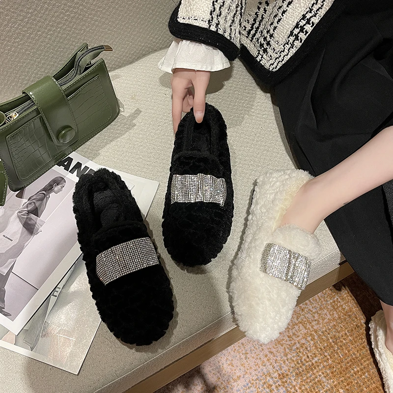 Loafers Women's Autumn and Winter 2022 New Style Plus Velvet Outer Wear Fashionable Versatile Comfortable Warm Flat Shoes Women