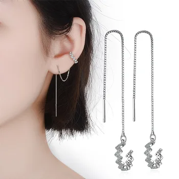 

925 Sterling Silver Tassel Earrings For Women Dazzling Semicircular Drop Earrings Ear Jewelry pendientes oorbellen brincos