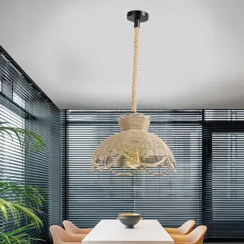 

Restaurant Light Vintage Hemp Rope Ceiling Lamp E27 Iron Art Light Chandelier for Bedroom Dining Room Bar Coffee Shop