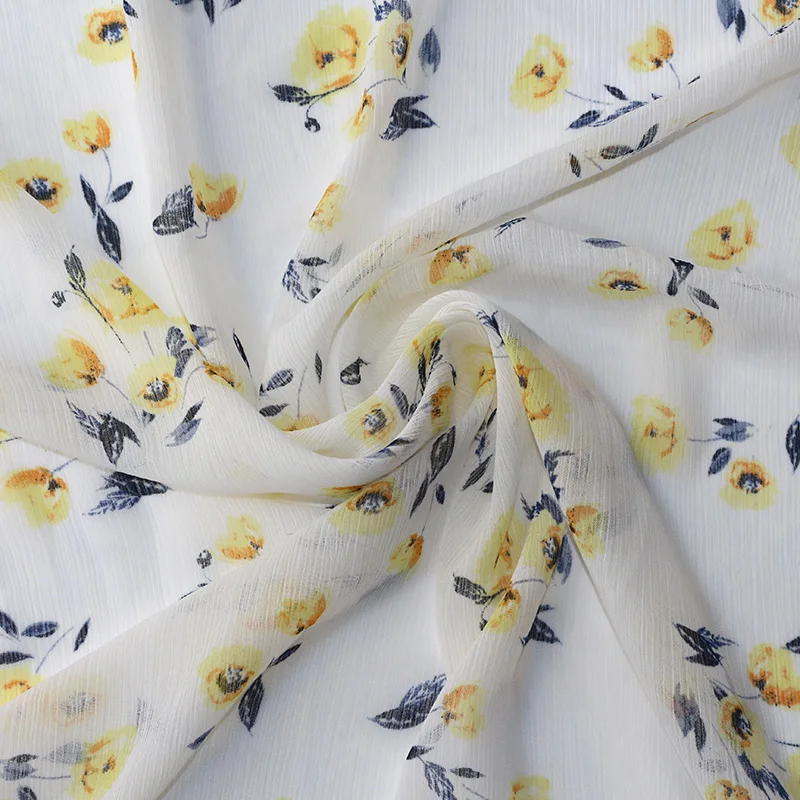 Floral Elegant Crepe Chiffon Fabric By The Meter for Dresses Skirt Sunscreen Shawl Sewing Flowers Summer Thin Breathable Cloth