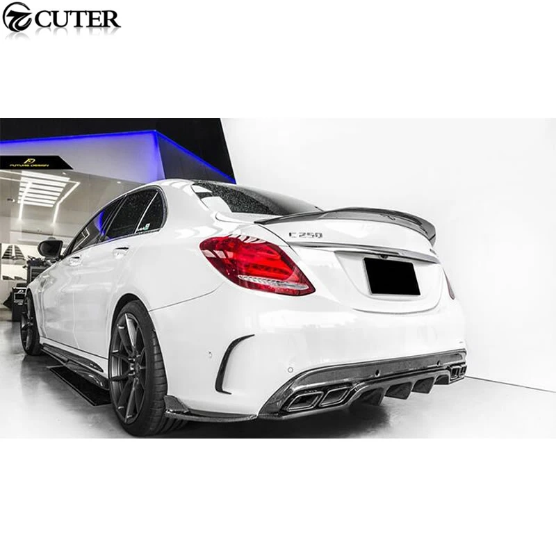 W205 седан C300 PD Стиль углеродного волокна задний бампер для губ Диффузор для Mercedes-Benz W205 C180 C200 спортивный бампер 15-UP