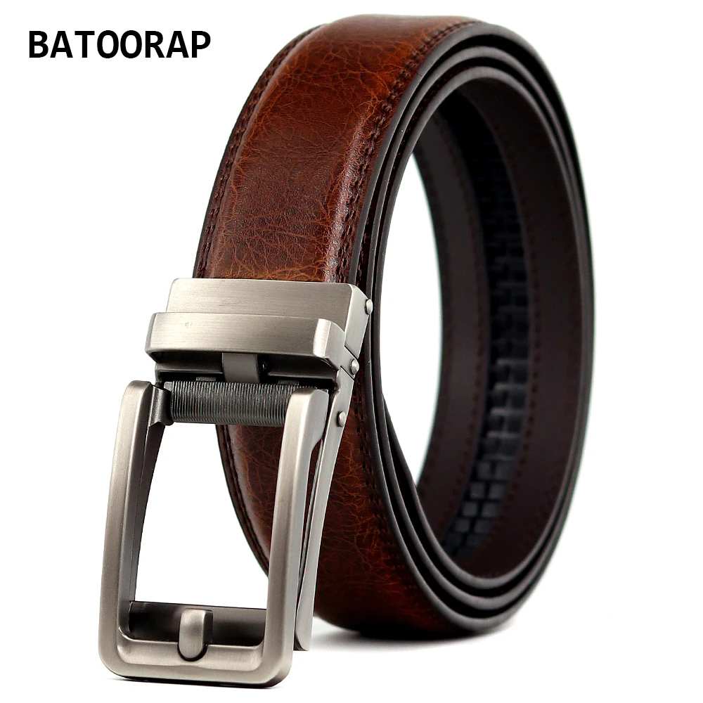 Fashion Mens Leather Ratchet Belt Metal Automatic Buckle Strap Waistband Waist 