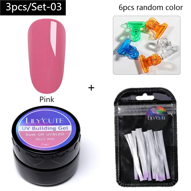 3pcs-LC03 LILYCUTE 20ml Poly Extension Gel Kit Quick Building Gel White Clear LED Acrylic Builder Nail Tips Nail Art Gel Brush Tool Set - Цвет: 3pcs-LC03