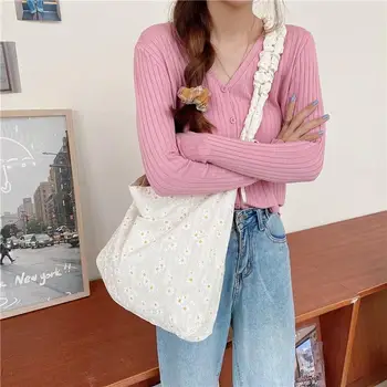 

small fresh daisy canvas bag female literary shoulder bag student thin section environmental protection Crossbody Bags For Women