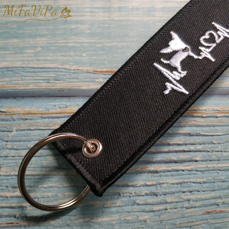 MiFaViPa Embroidery Lovely Dog Keychain Porte Fashion Trinkets Gift Motorcycle Car Key Accessories Love Me Love My Dog Key chain Ring (5)