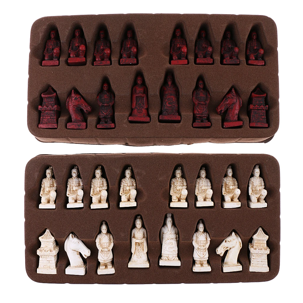 

High-end Chess Wooden Folding Chessboard Terracotta Warriors Pieces Set Collectibles Souvenir Handicraft