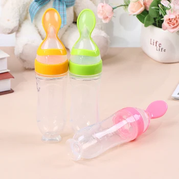 

Baby Feeding Spoon Solid Color SIlicone Squeezing Baby Cereal Feeding Spoon New~