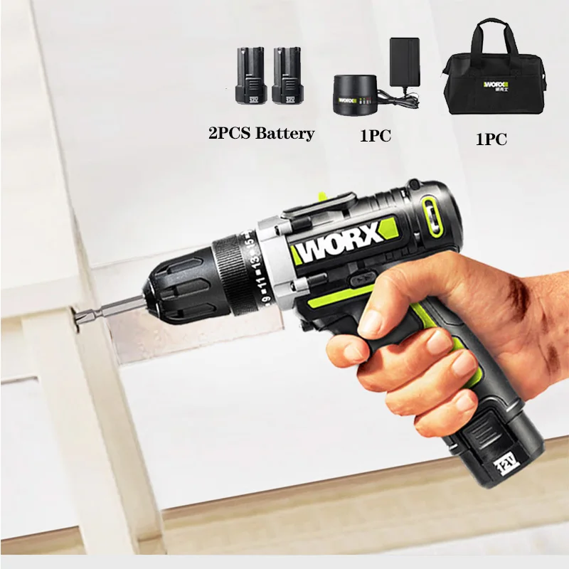 WORX 12V электрический шуруповерт аккумуляторная дрель мини 320NM максимальный крутящий момент беспроводной драйвер питания 2000 мАч литий-ионный аккумулятор 2 скорости - Длина режущей кромки: WU128