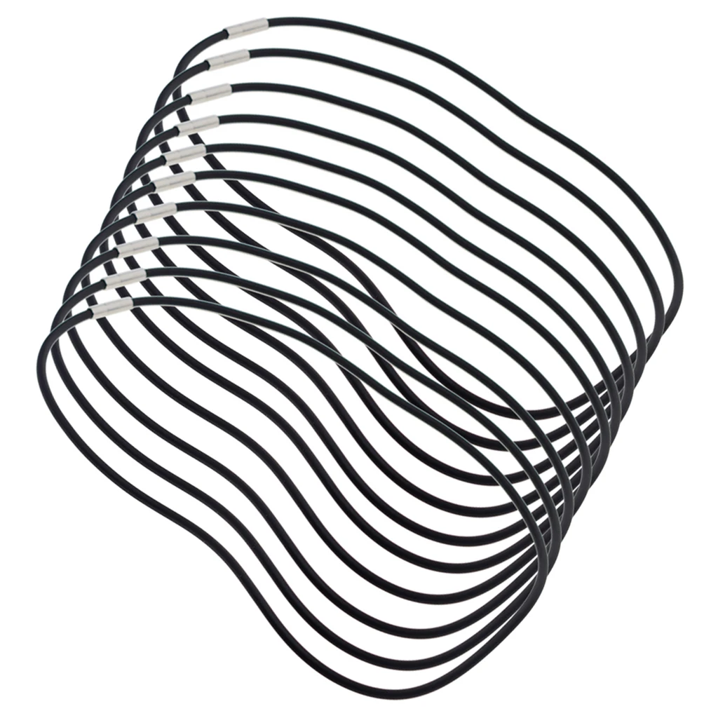 10 Pcs 3mm Black Rubber Cord Rope Necklace Chain With Copper Plug Clasp Jewelry Findings 