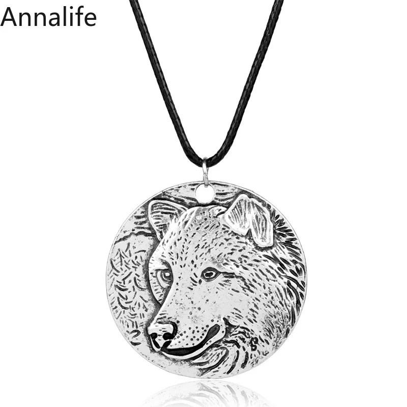 Женское и мужское винтажное ожерелье с волком золотистого/серебристого цвета