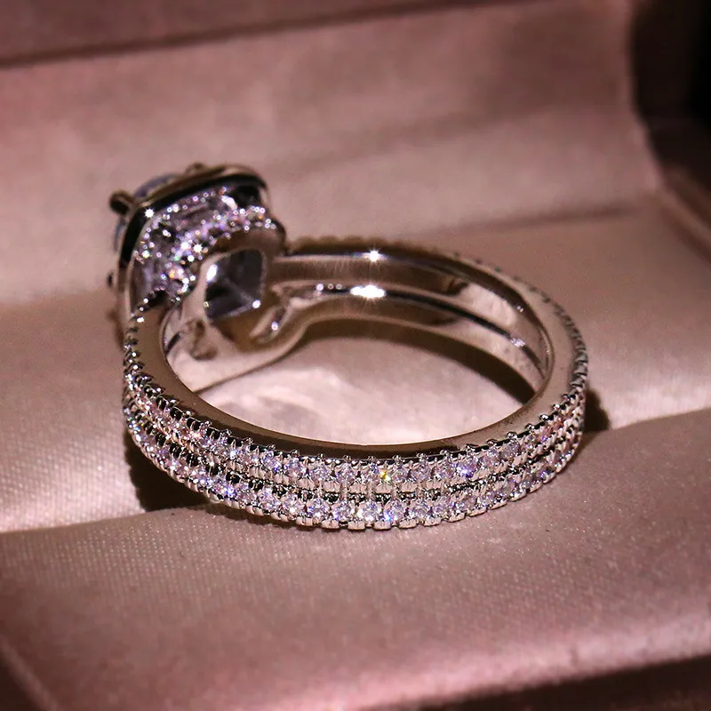 Luxury Female Crystal Zircon Stone Ring 925 Silver Color Wedding Finger Ring Promise Love Engagement Rings For Women