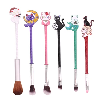 

Sailor Moon Cute Cat Makeup Brushes Set 6pcs Powder Eyeshadow Brush Kawaii Brush Synthetic Fiber Hair Beauty Tool Kit