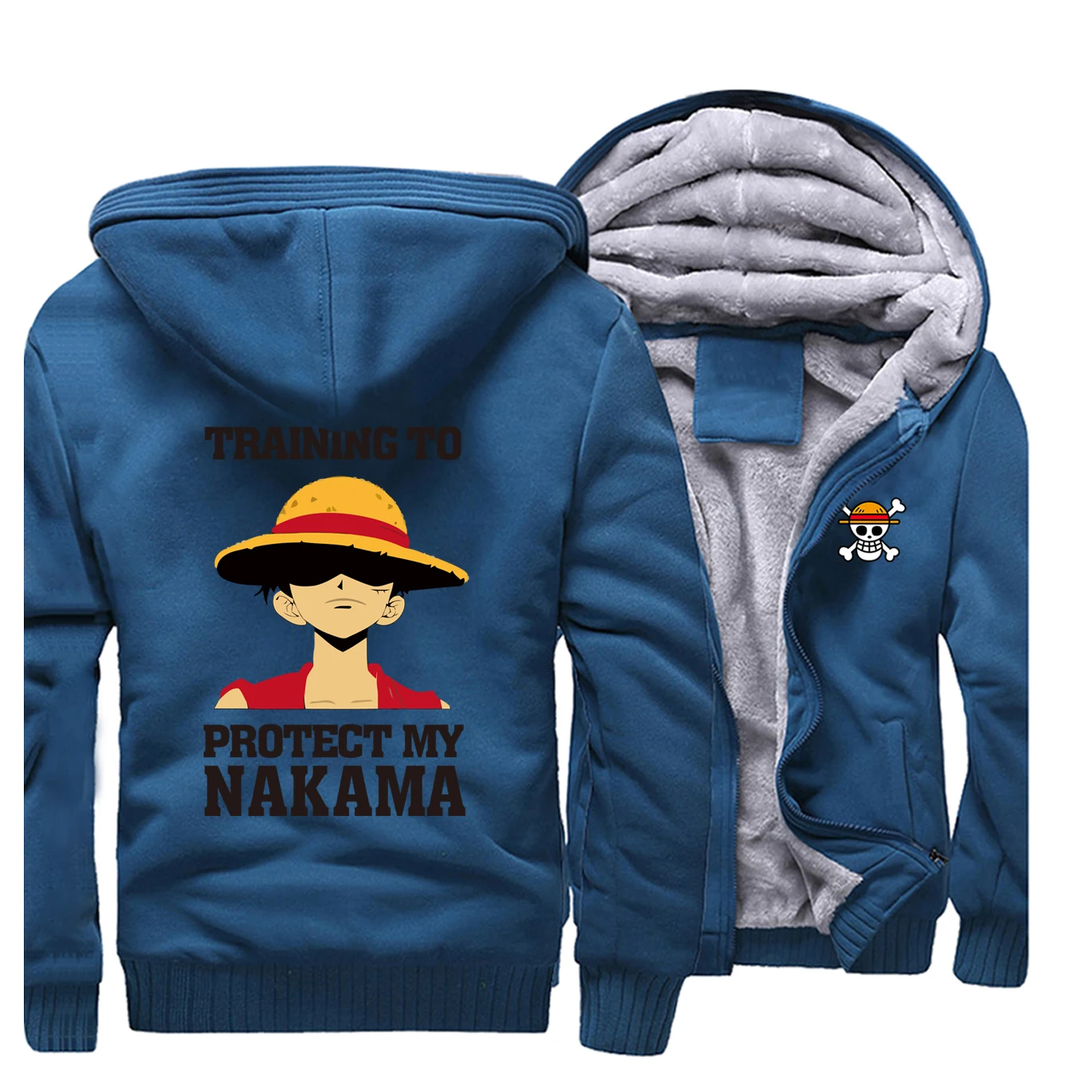 One piece мультфильм аниме Луффи зима горячая Распродажа толстовки человек реглан Пальто Толстая Толстовка уличная Мужская модная теплая одежда - Цвет: Lake Blue 1
