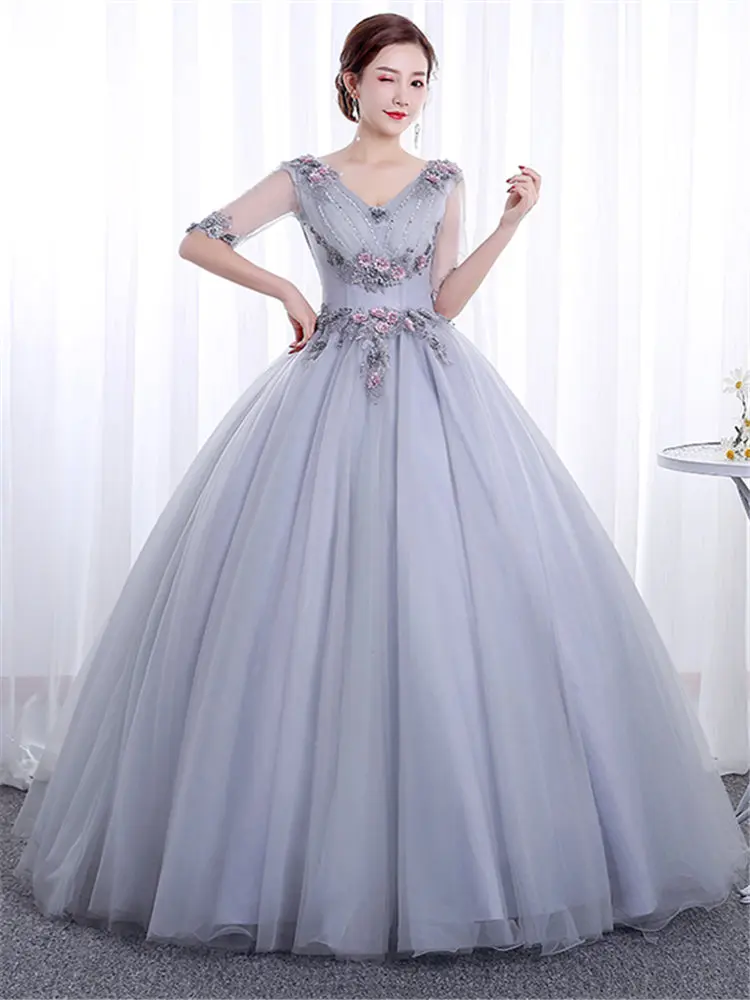 Это Yiya свадебное платье с коротким рукавом и аппликацией плюс размер Robe De Mariee v-образным вырезом элегантные свадебные тюлевые Бальные платья CH208