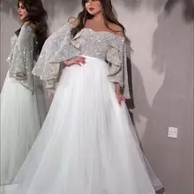 Блестящие Серебристые белые вечерние платья с блестками в Дубае, арабское вечернее платье с рукавами-крылышками, Элегантное длинное женское вечернее платье с открытыми плечами