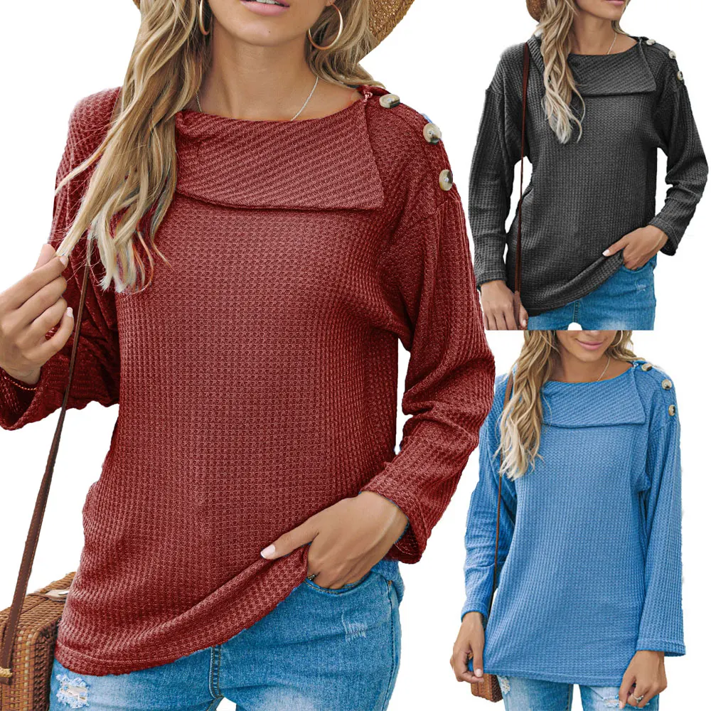 

2020 Female Solid Sweaters Pullovers Pullover Sweater Women Knitted Tops Button Boho Plus Size Casual Long Sleeve Pull