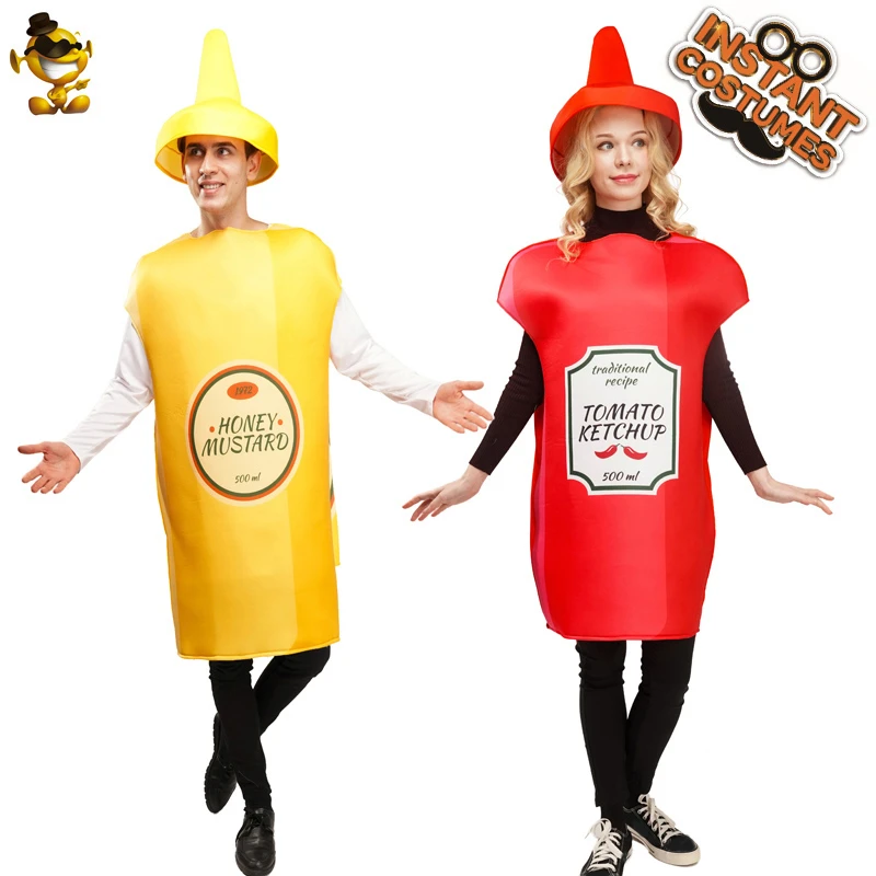 Costume Unisexe De Ketchup Et De Moutarde Pour Adultes Deguisement D Amoureux D Halloween Tunique De Nourriture Drole Pour Couples Tenue De Mascotte Aliexpress