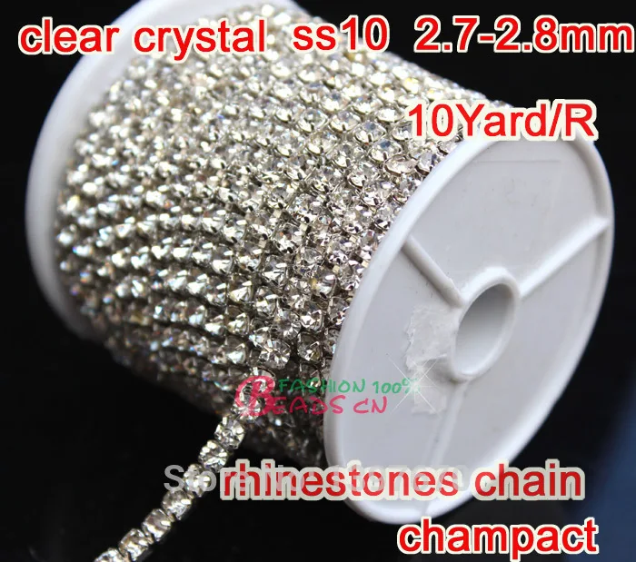 

2015 Hot High Quality Wholesale Crystal Rhinestone chain 2.8mm SS10 silver base 10yard/roll compact claw For Wedding Dress