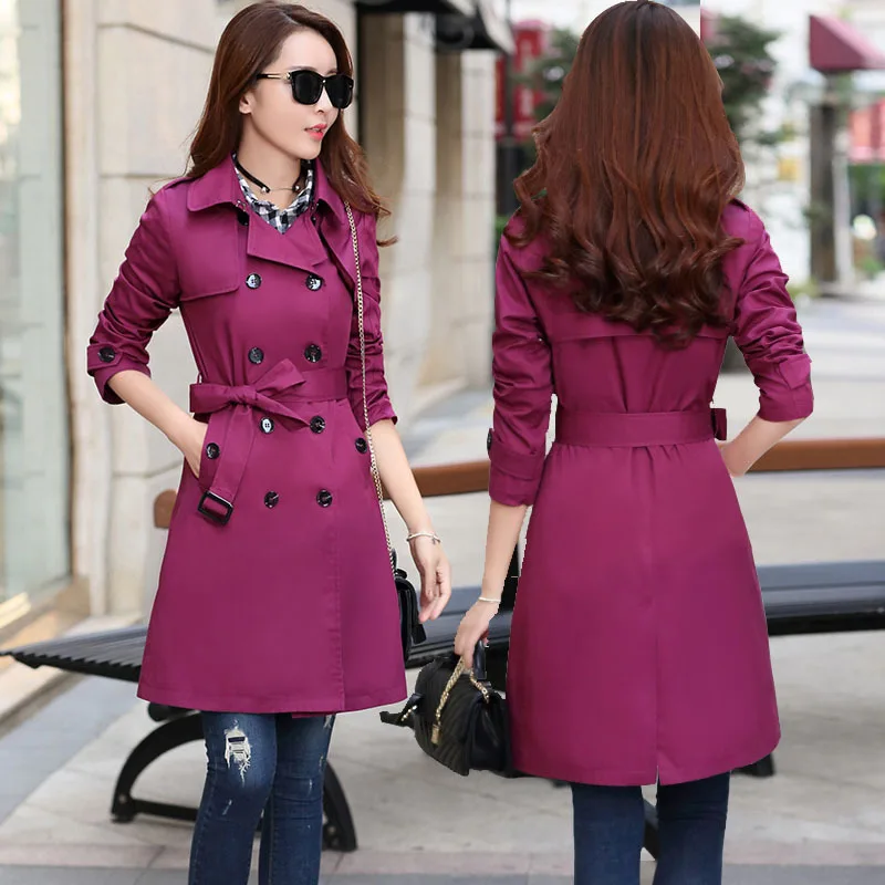 

Trench Coat Women's Mid-length 2019 Spring Autumn New Style WOMEN'S Fashion Korean-style Slim Fit Slimming Double Breasted