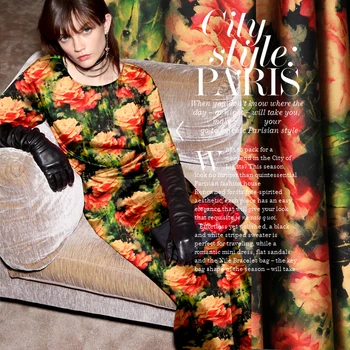 

PRINTED SILK STRETCH SATIN 118cm width 19momme Pure Silk Fabric Chinese Painting Qipao Dress Fabrics