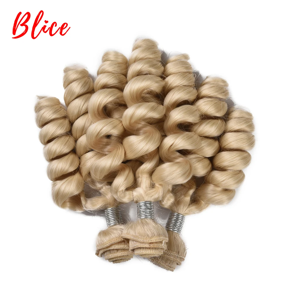 Blice 1pcs/Lot Synthetic Bouncy Curly Weaving With Double Weft Hair Extensions #613 Blonde Brown Hair Bundles For Women