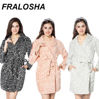 

FRALOSHA Bathrobe Women Leopard Warm Flannel Bathrobe Ladies Robes Nightwear For Ladies Dressing Gown Sleepwear Bathrobe 3 color