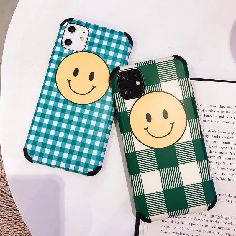 

Anti-knock FULL Protection Cases For iPhone 11 Pro Max 7 8 Plus X XS Max XR Case Grid pattern smile Cover Phone Funda Coque