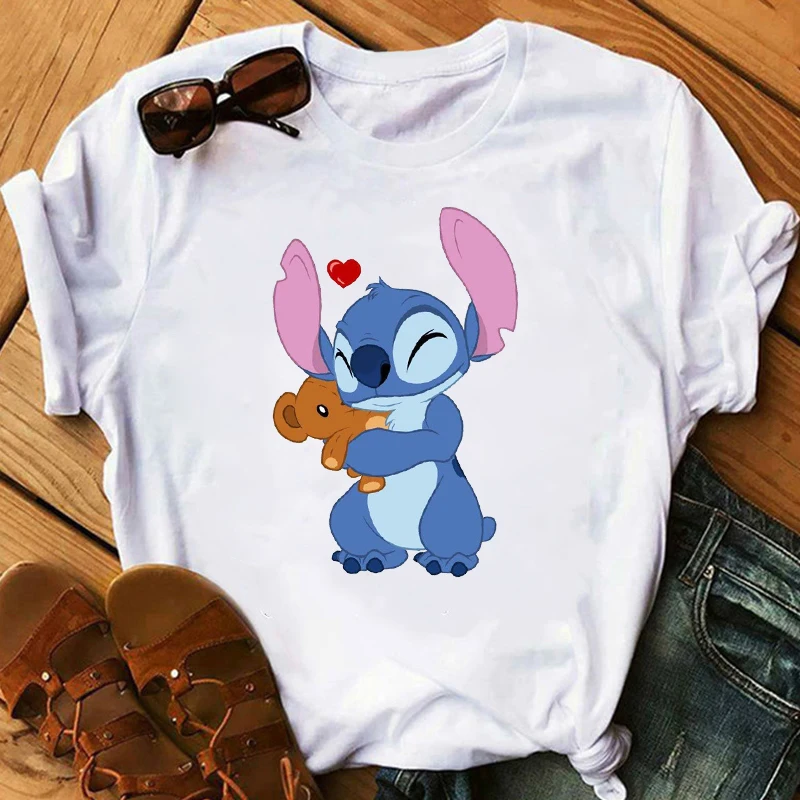 Женская модная футболка Lilo Stitch Harajuku милые футболки с милым мультяшным принтом женская Повседневная футболка милые повседневные топы