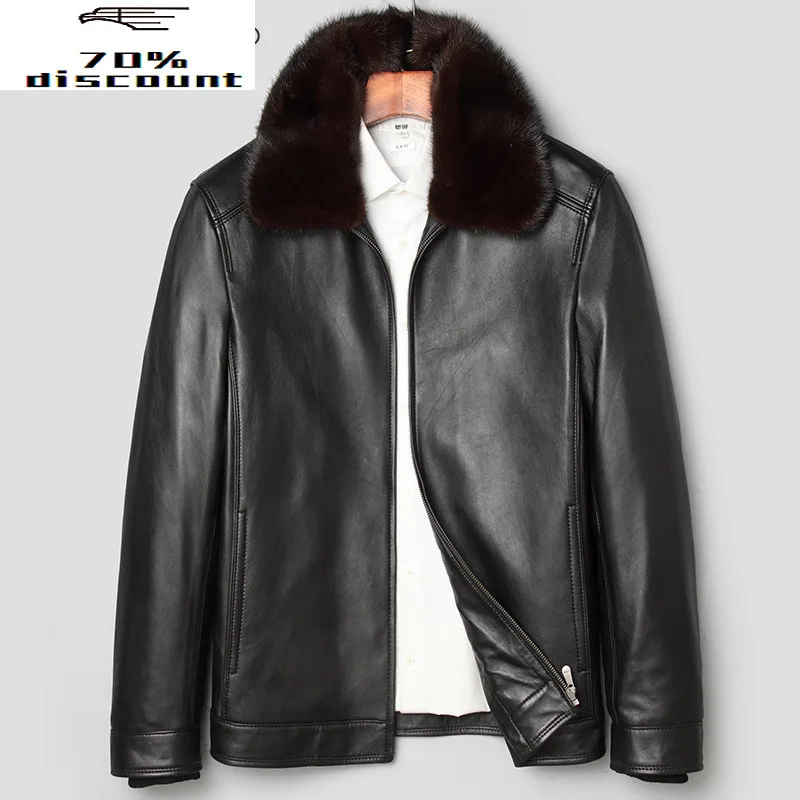 

Genuine Leather Jacket Men Winter Sheepskin Coat Mens Mink Fur Liner Jackets Casacas De Cuero Genuino 02Z20003 YY280