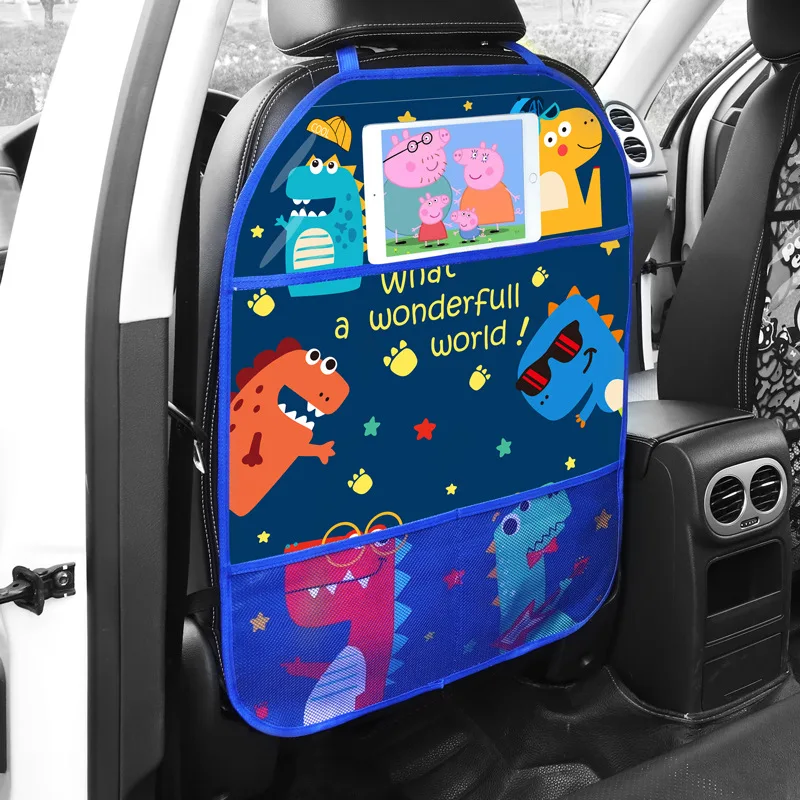 1Pcs Cartoon Car Seat Back Protector Cover for Children Kids Baby Anti-Kick Pad Multi-function Cute Car Organizer Storage Bag