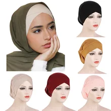 

Muslim New Islam Multicolor Forehead Cross Tube Cap Fashion Solid Color Bottoming Cap Muslim Clothes Turban Headscarf