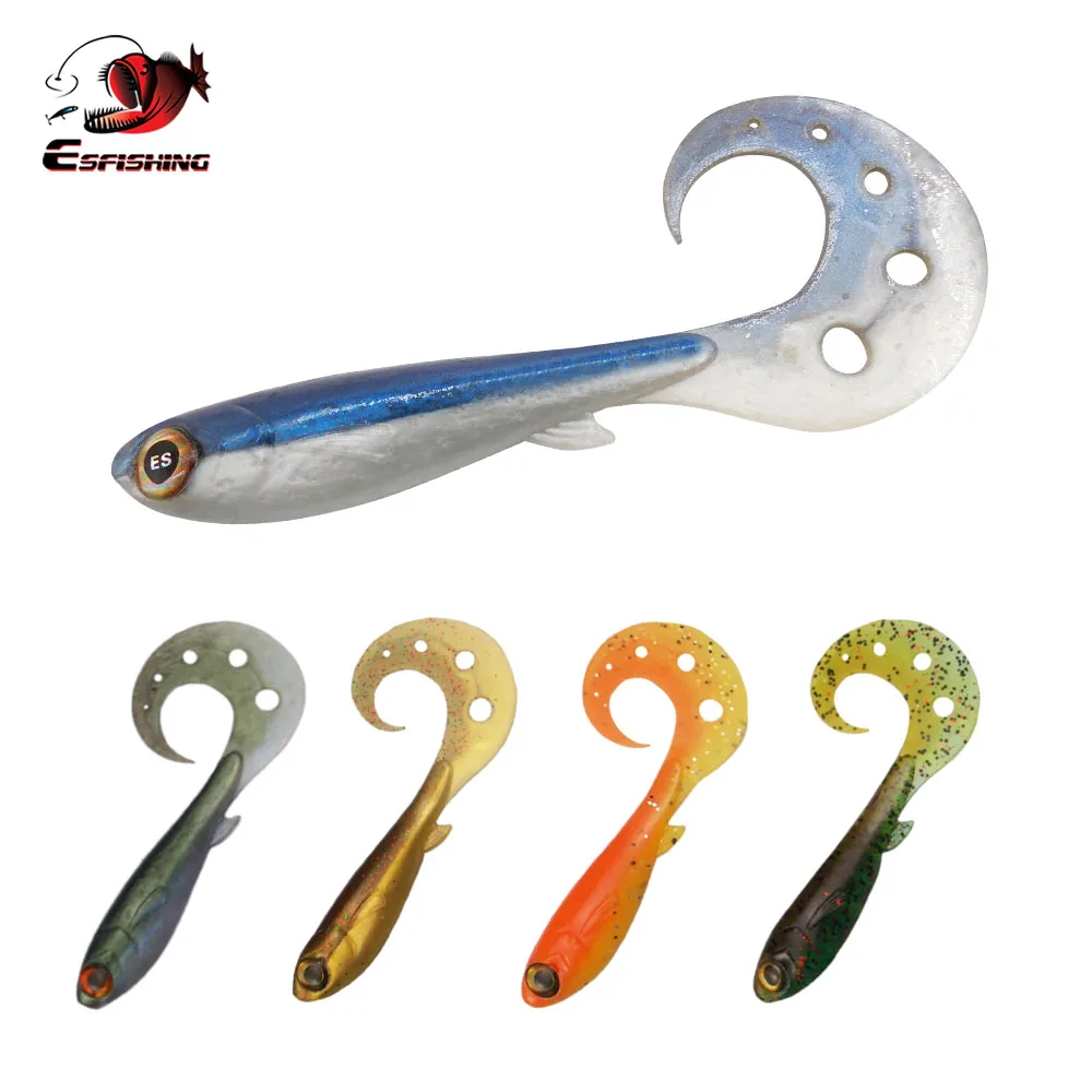 

ESFISHING Plastics Lures Soft Bait Curly Swimmer 100mm 6g 6pcs Jigging Pesca Fishing Baits Pike Bass Grub Tail Shad