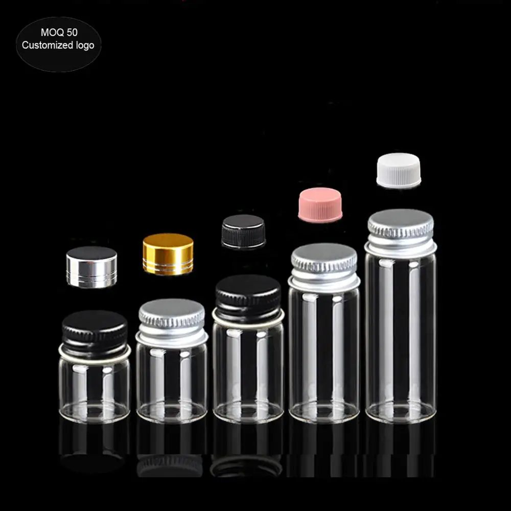 

diameter 22mm 5ml 6ml 10ml 14ml Small Bottle Glass Jars Decoration DIY Containers Mini Cheap Message Vials aluminum Screw Caps
