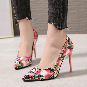 

Fashion Pumps Thin Heel printing High Heels Women Pointed Toe Lady Shoes Shallow mouth Stilettos Dress Big Size 40 41 42 43 44