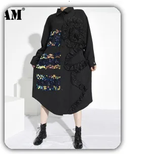 [EAM] High Elastic Waist Black  Buckle Split Joint IrregularHalf-body Skirt Women Fashion Tide New Spring Autumn 2020 1DA108