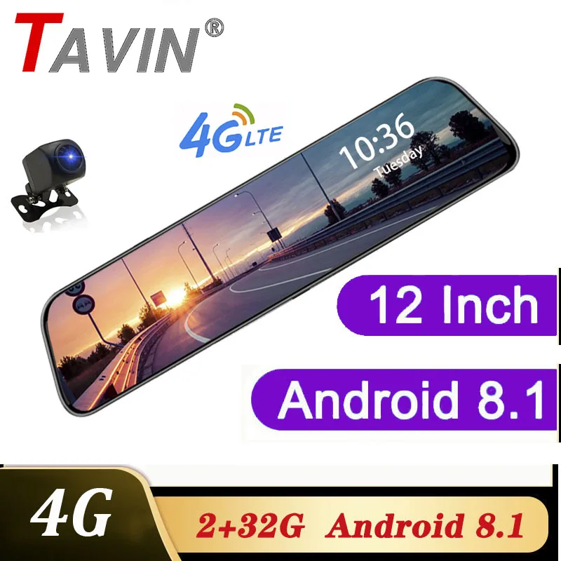 Video Recorder 4G 12 inch Dash cam Dual len rearview mirror Car dvr Android 8.1 ADAS Navigation Full HD Video registrar recorder